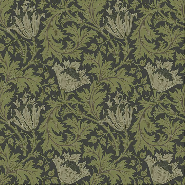Anemone Dark Green Floral Trail Wallpaper