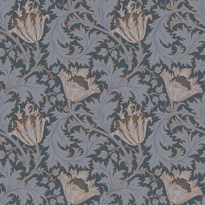 Anemone Dark Blue Floral Trail Wallpaper