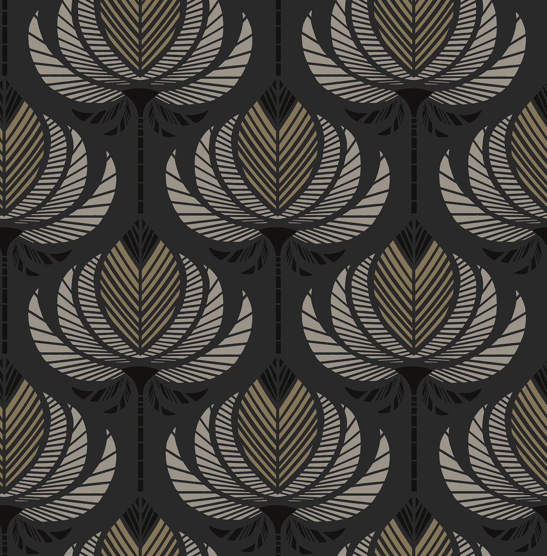 Ferrenby Black Floral Fan Wallpaper