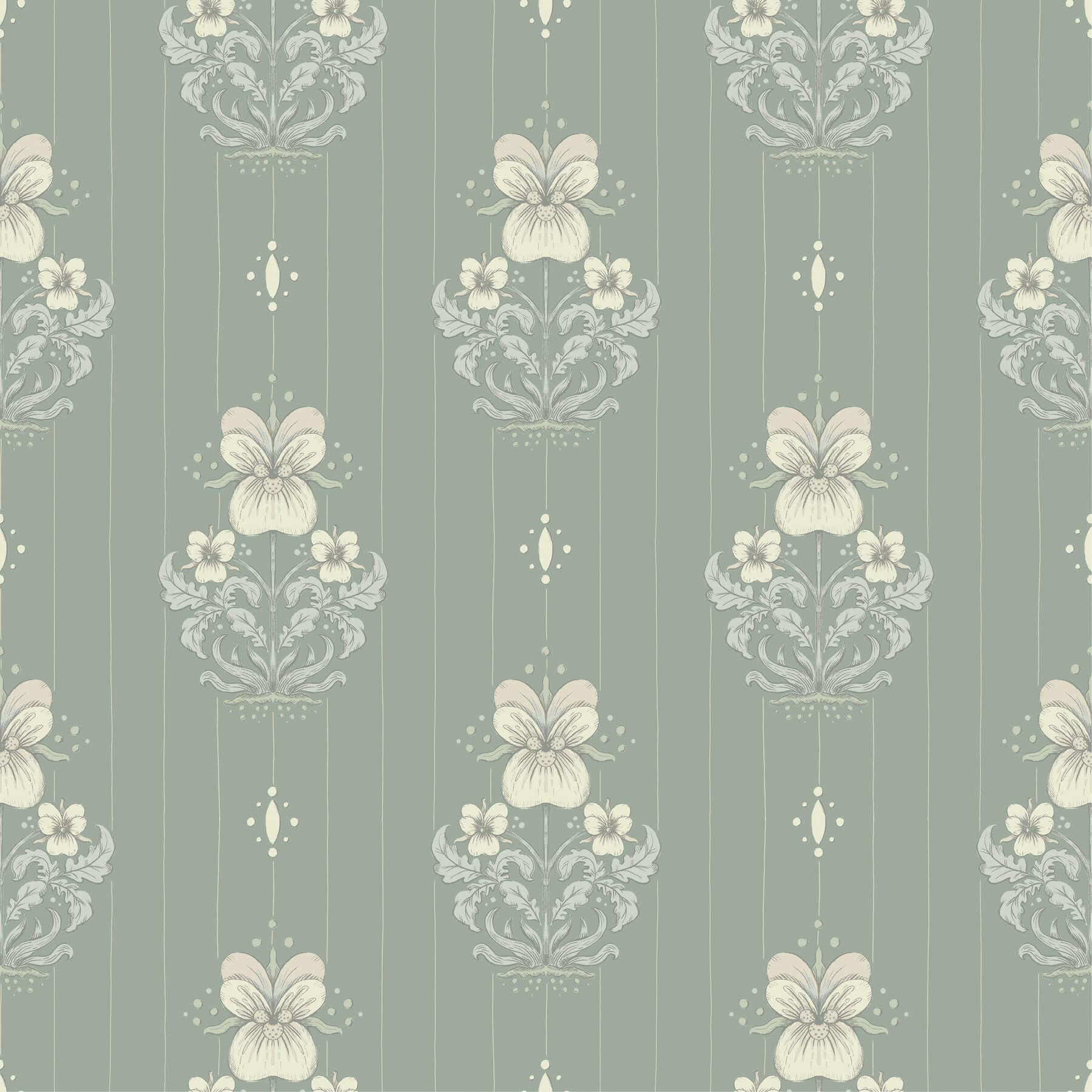 Gullvie Seafoam Pansies Wallpaper