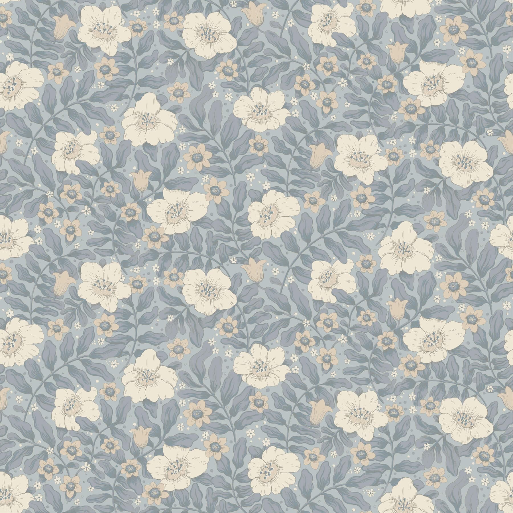 Maggan Blue Floral Trail Wallpaper