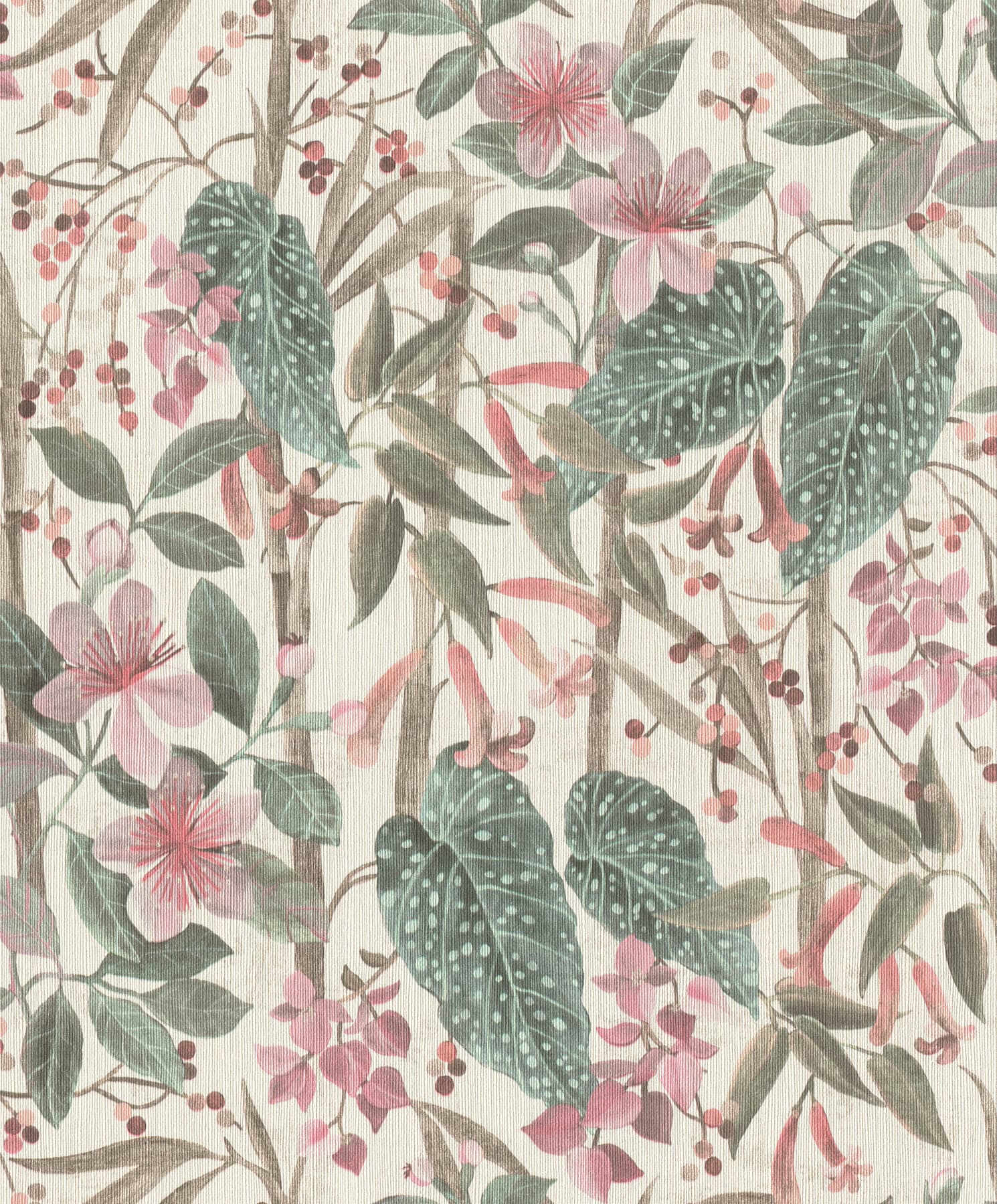 Kalina Teal Floral Fruits Wallpaper