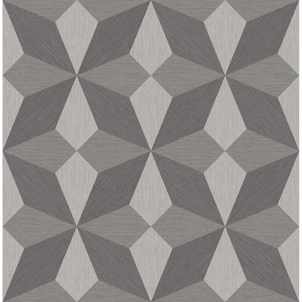 Valiant Grey Faux Grasscloth Geometric Wallpaper