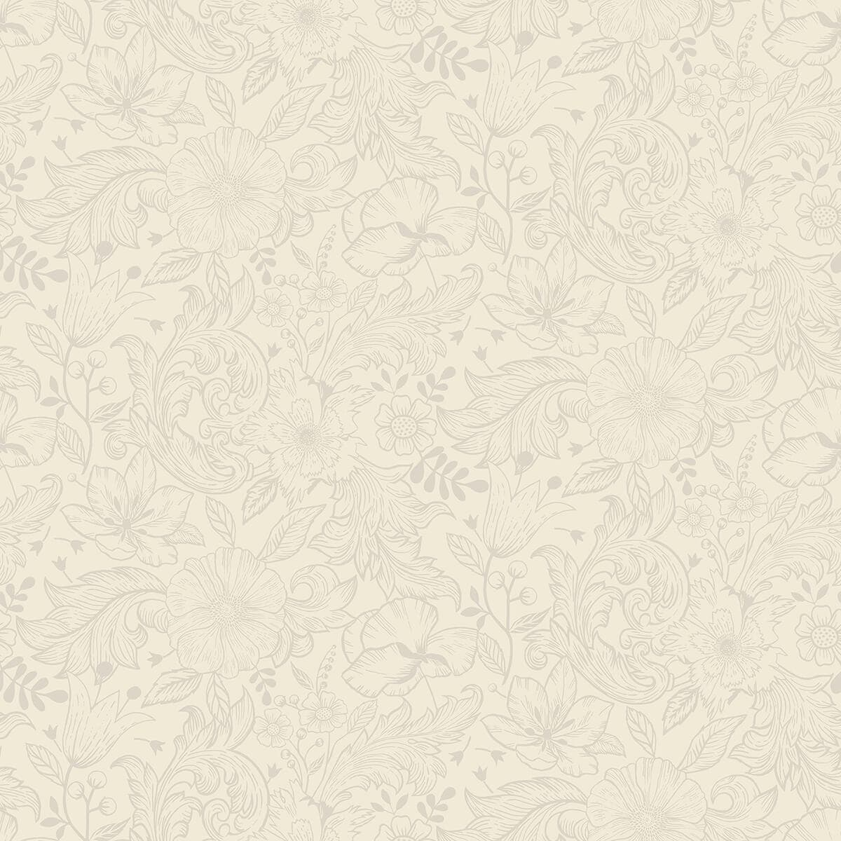 Wilma White Floral Block Print Wallpaper