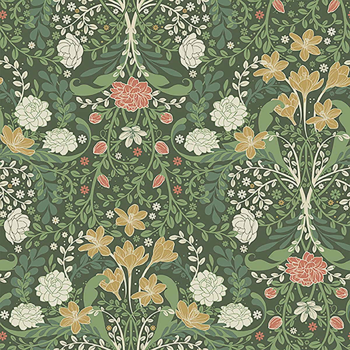 Froso Green Garden Damask Wallpaper