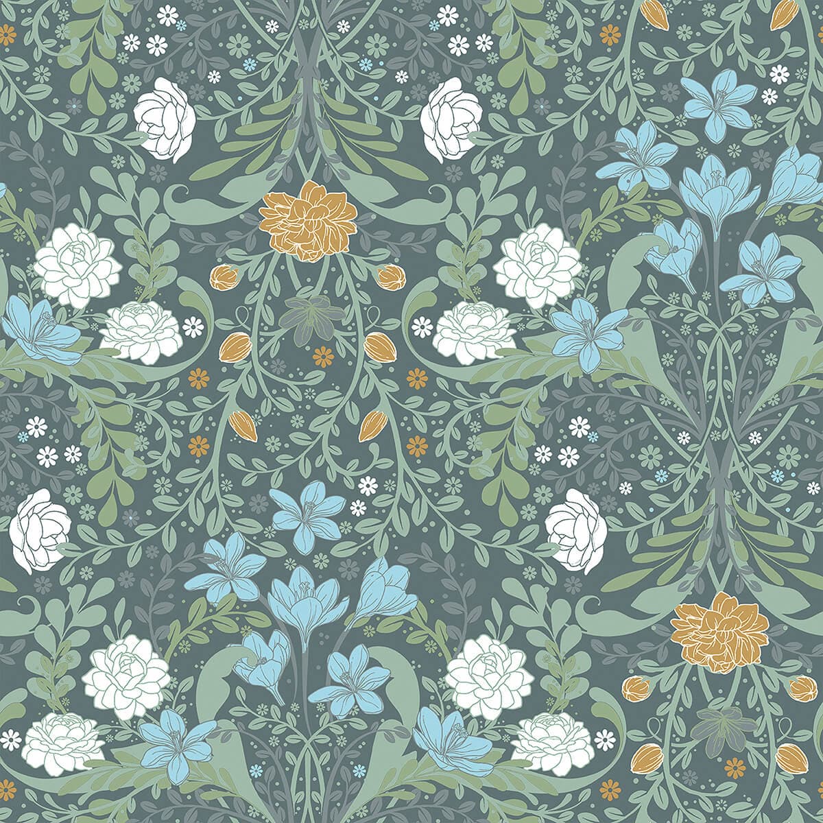 Froso Turquoise Garden Damask Wallpaper