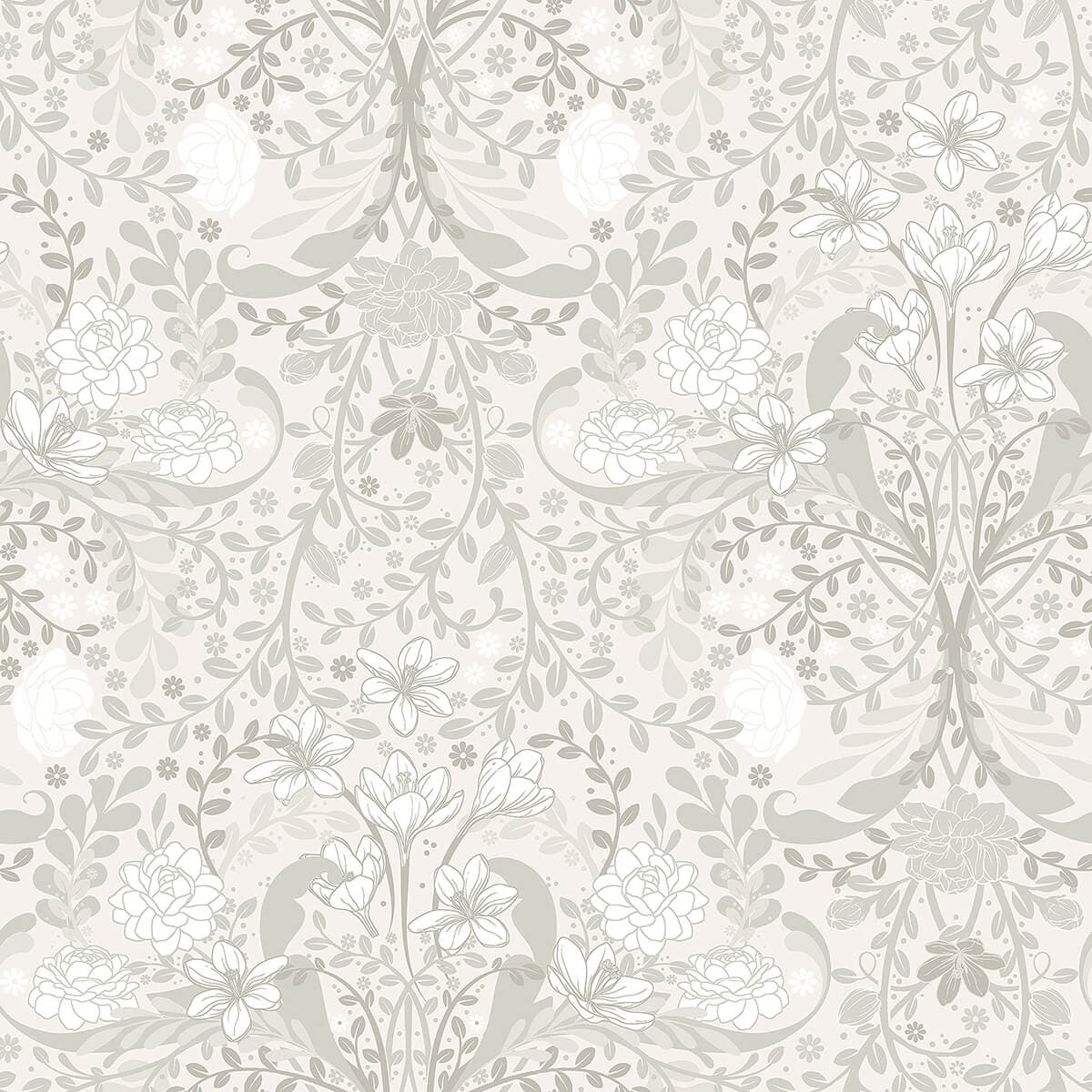 Froso Light Grey Garden Damask Wallpaper