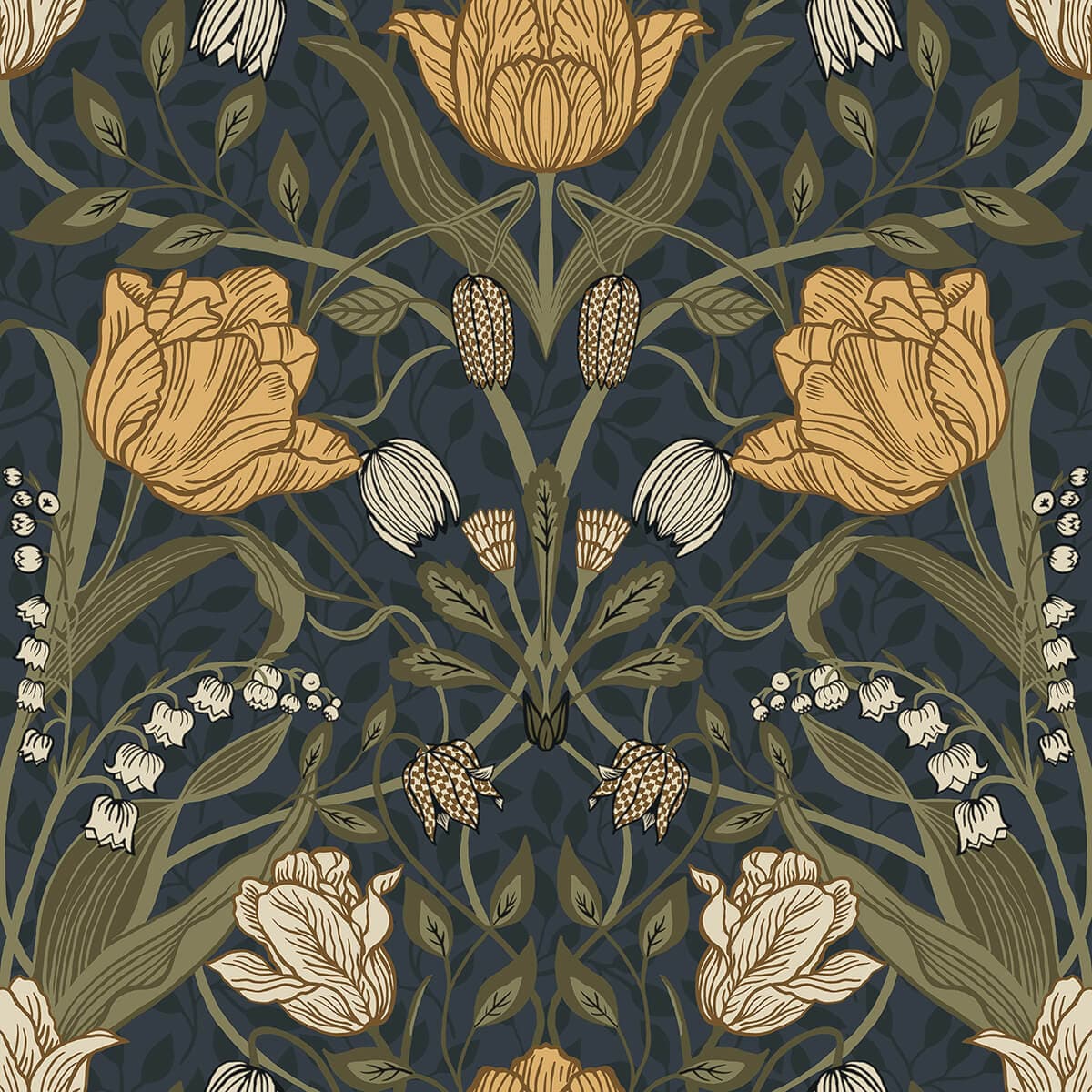 Filippa Navy Tulip Wallpaper