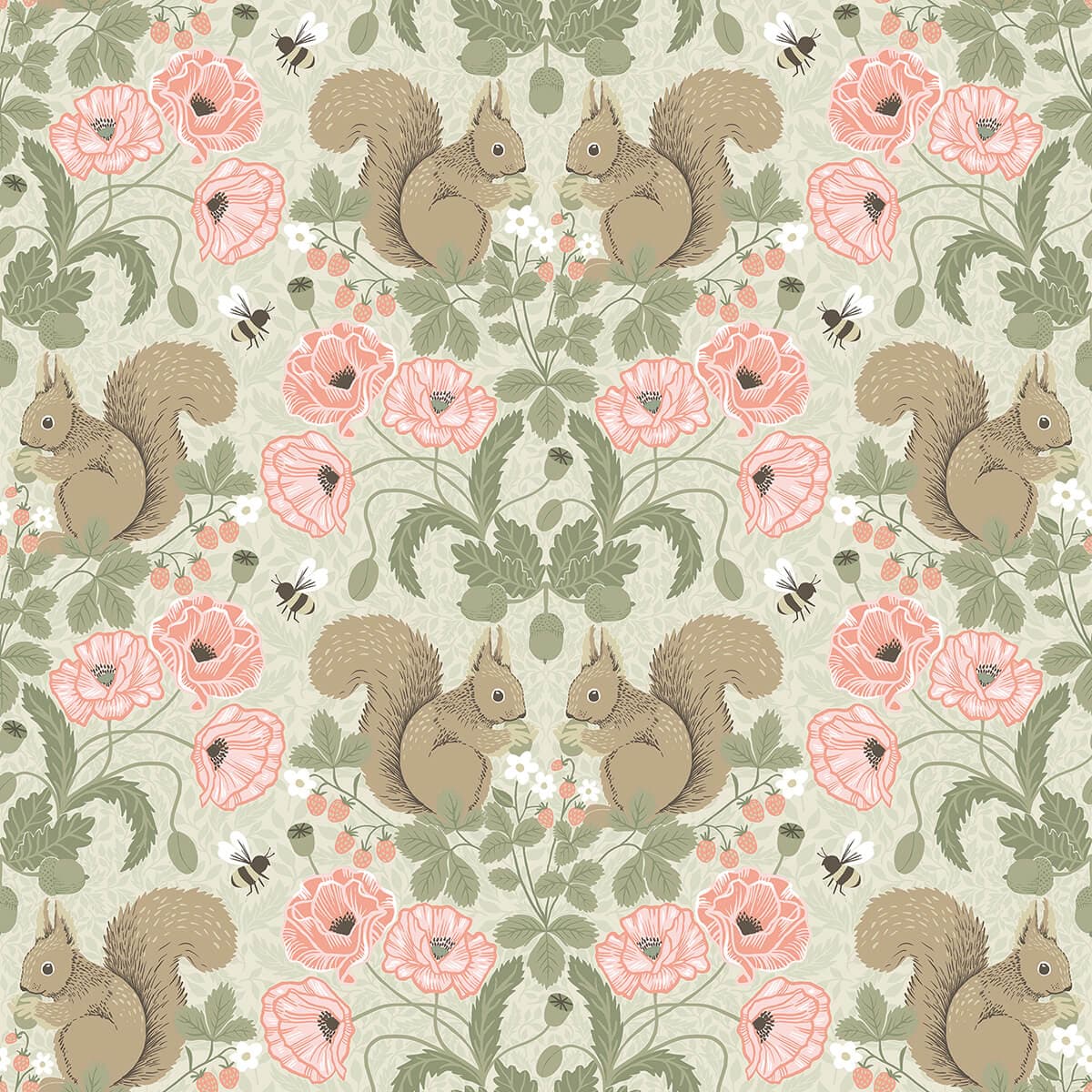 Kurre Pink Woodland Damask Wallpaper