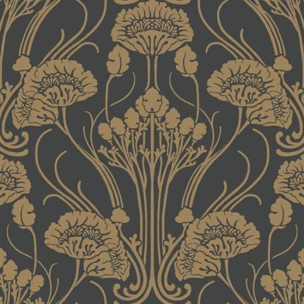 Nouveau Damask Wallpaper- Black/Gold