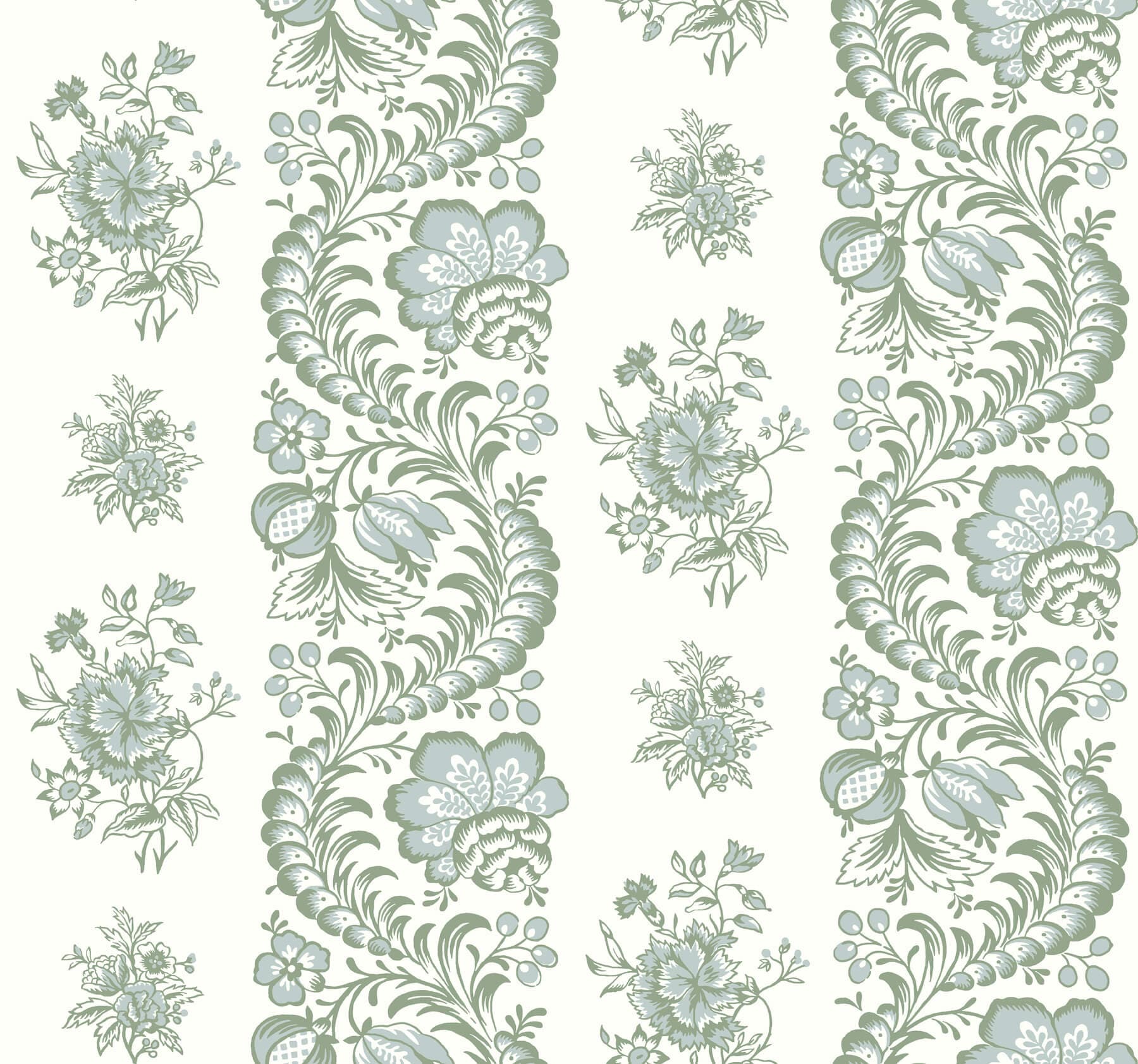Beaumont Green Floral Stripe Wallpaper