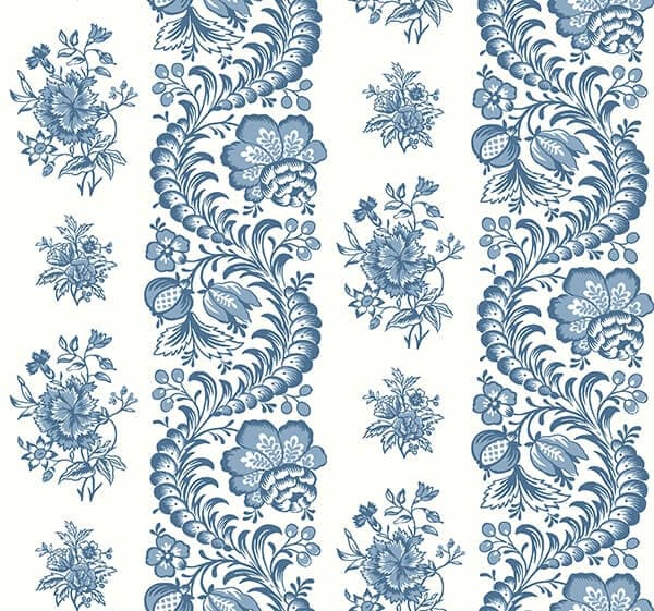 Beaumont Blue Floral Stripe Wallpaper