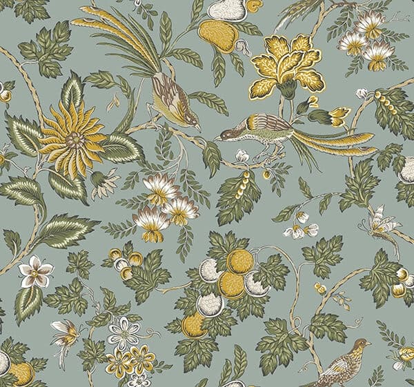 Parterre Light Blue Jacobean Wallpaper