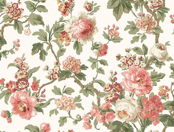 Beatrix Coral Vintage Floral Wallpaper