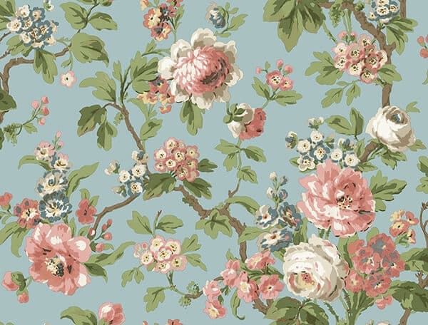Beatrix Sky Blue Vintage Floral Wallpaper
