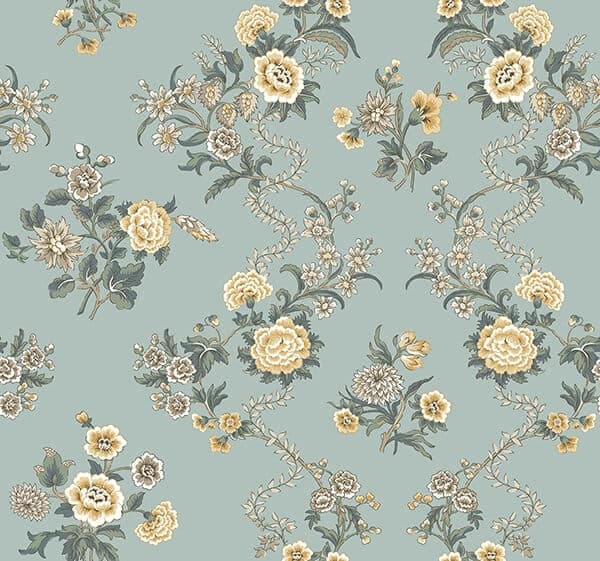 Genevieve Harbor Blue Floral Trail Wallpaper