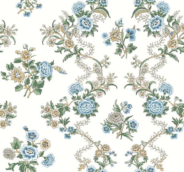 Genevieve Sapphire Floral Trail Wallpaper