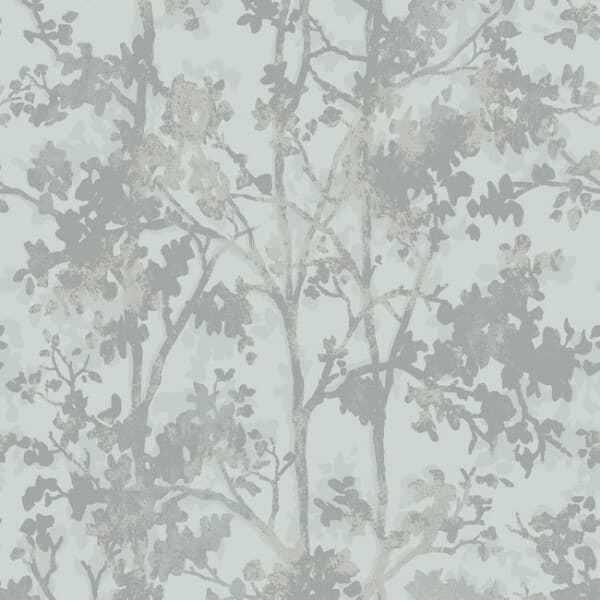 Shimmering Foliage Wallpaper- Spa/Silver