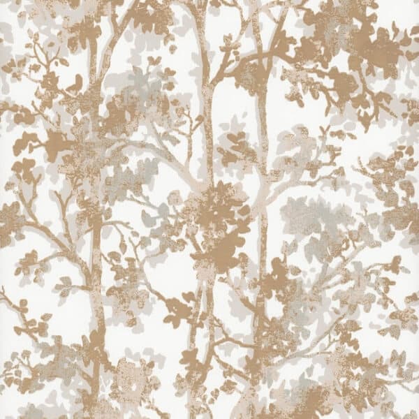 Shimmering Foliage Wallpaper- White/Gold