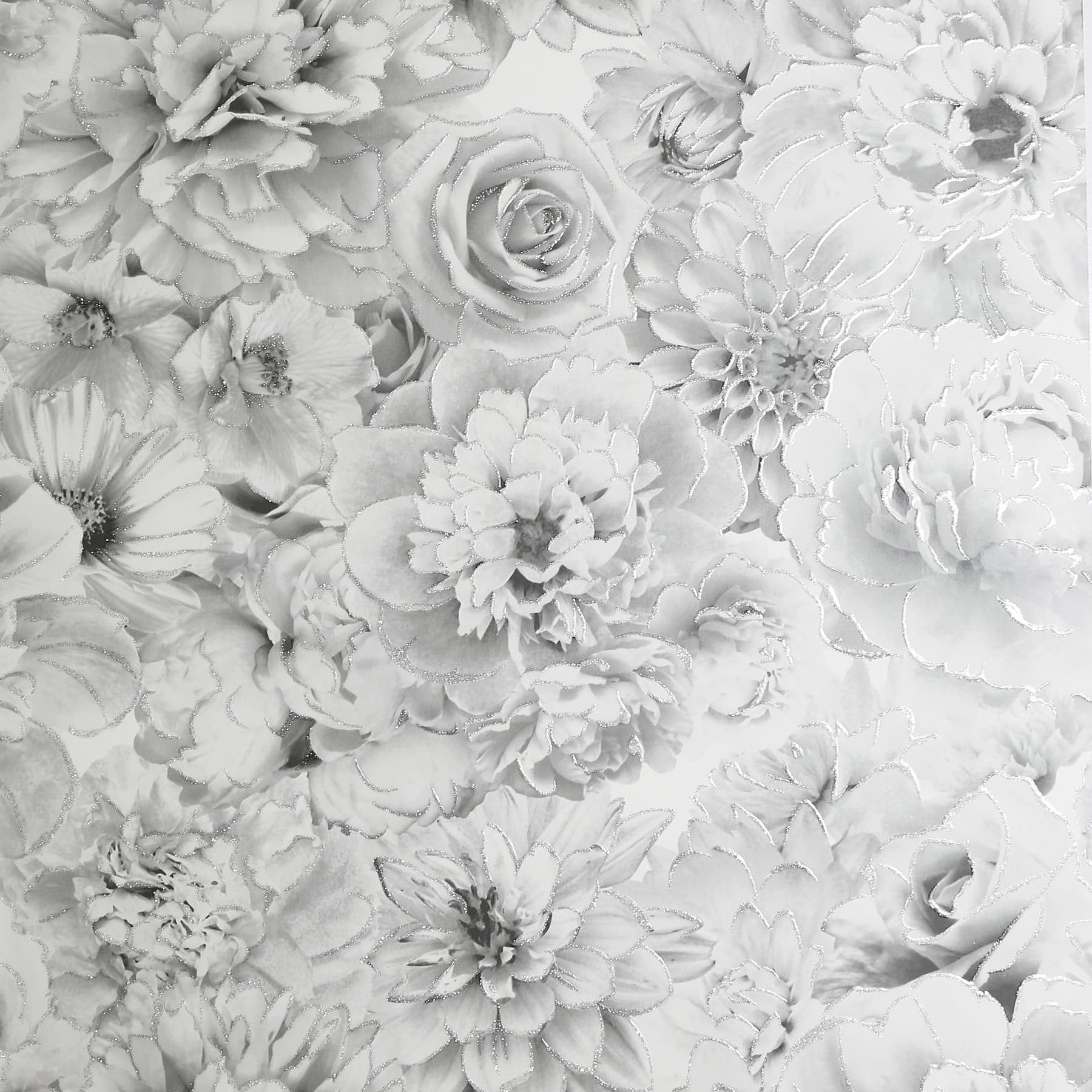 Clarissa Grey Glitter Bloom Wallpaper