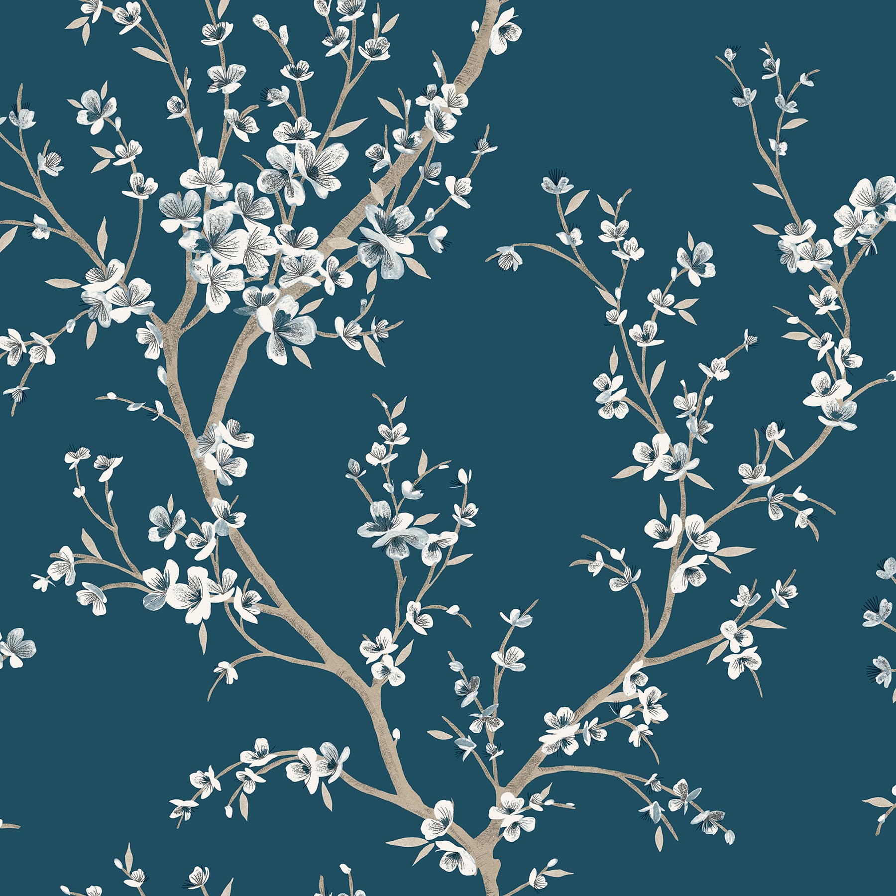 Kaia Blue Flowering Tree Wallpaper