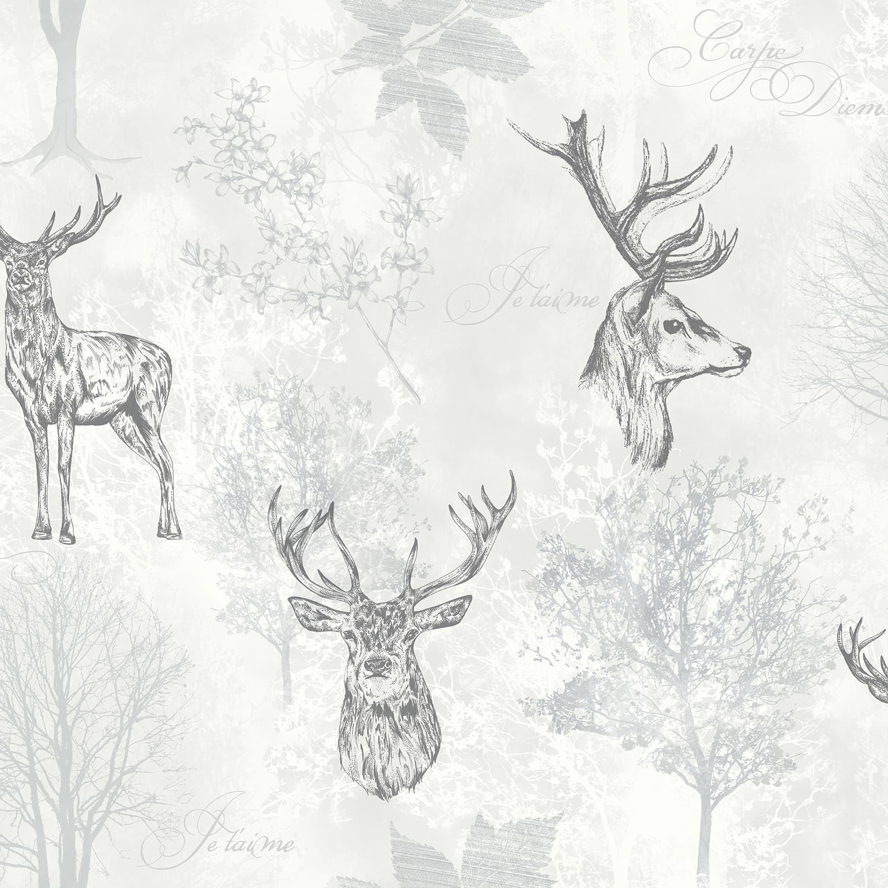 Gilbert Black Etched Stag Wallpaper