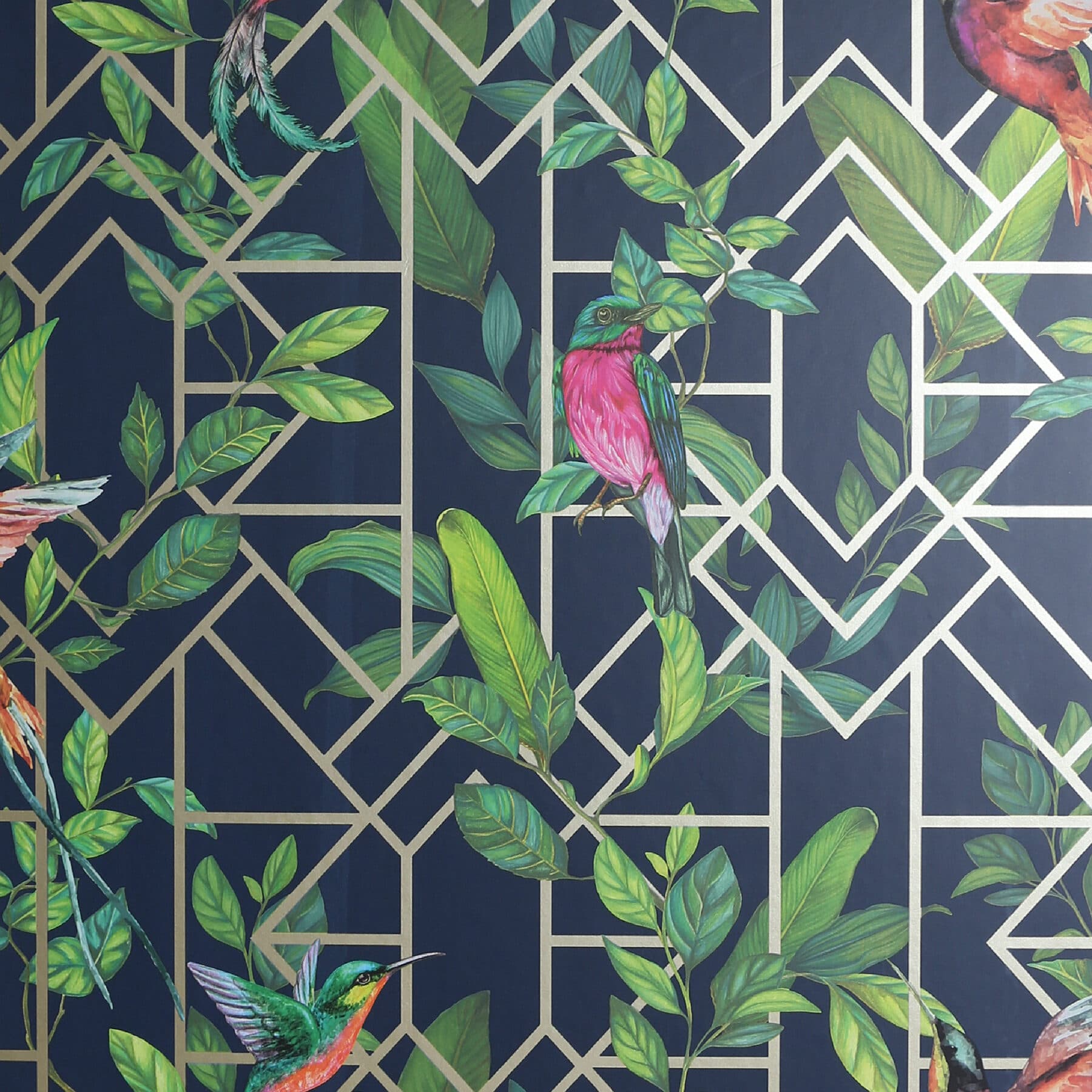 Thelma Navy Tropical Deco Wallpaper