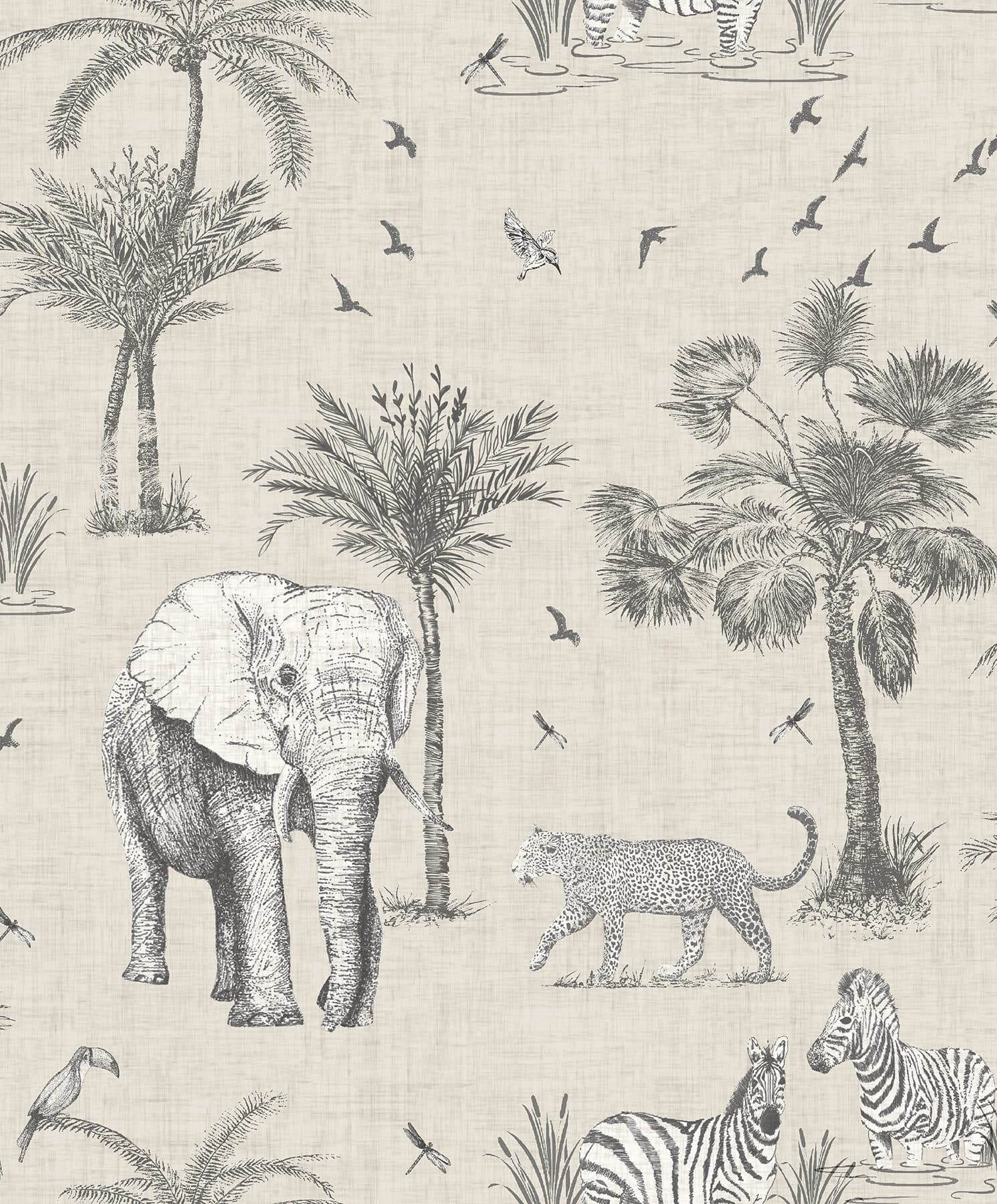 Lionel Grey Safari Lagoon Wallpaper