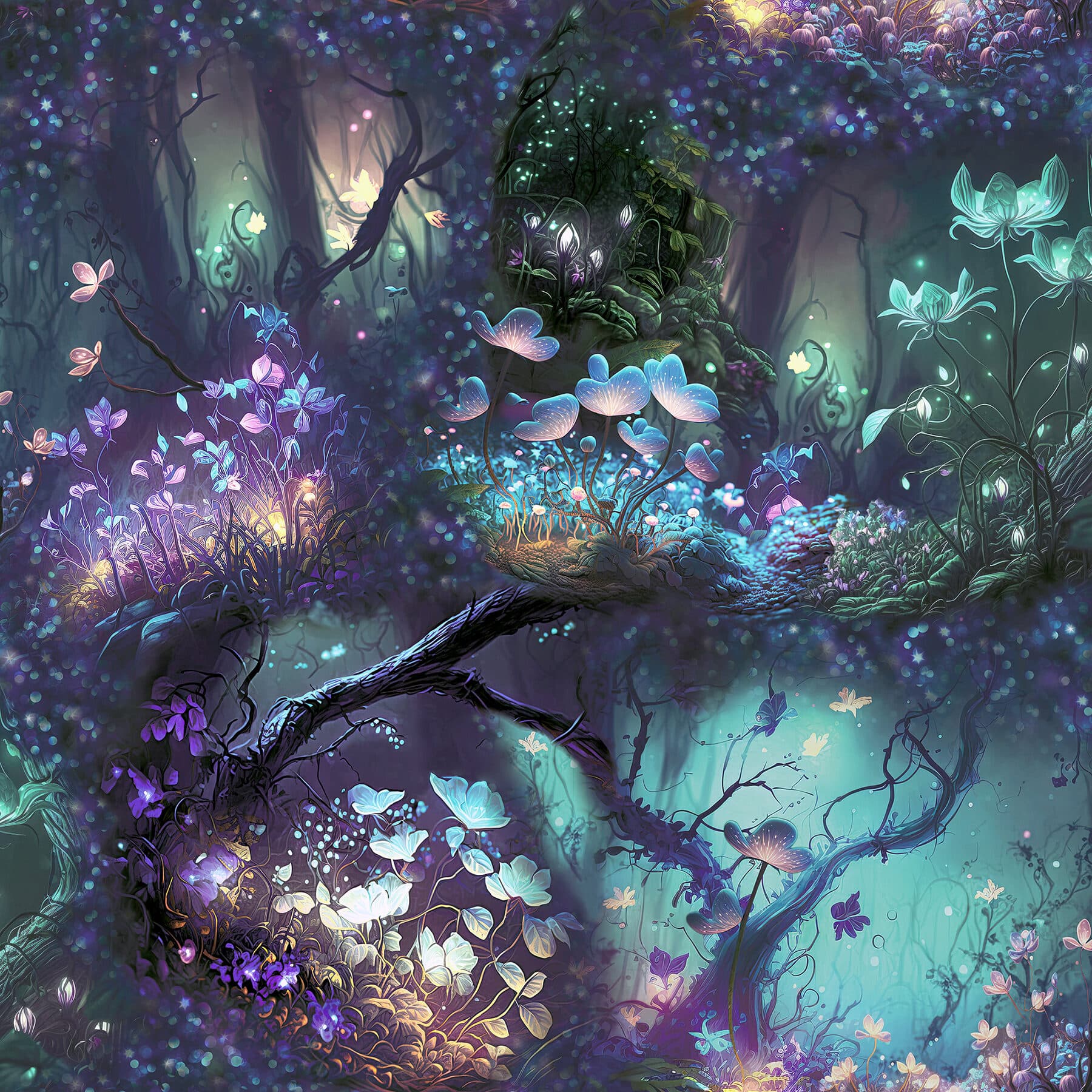 Oleda Dark Blue Magical Garden Wallpaper
