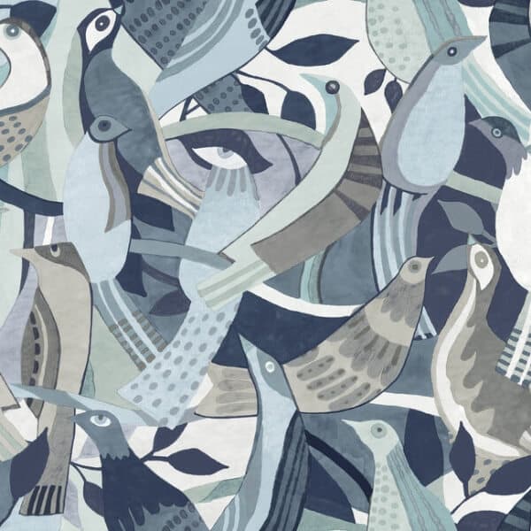 Fauvist Flock Wallpaper- Blue