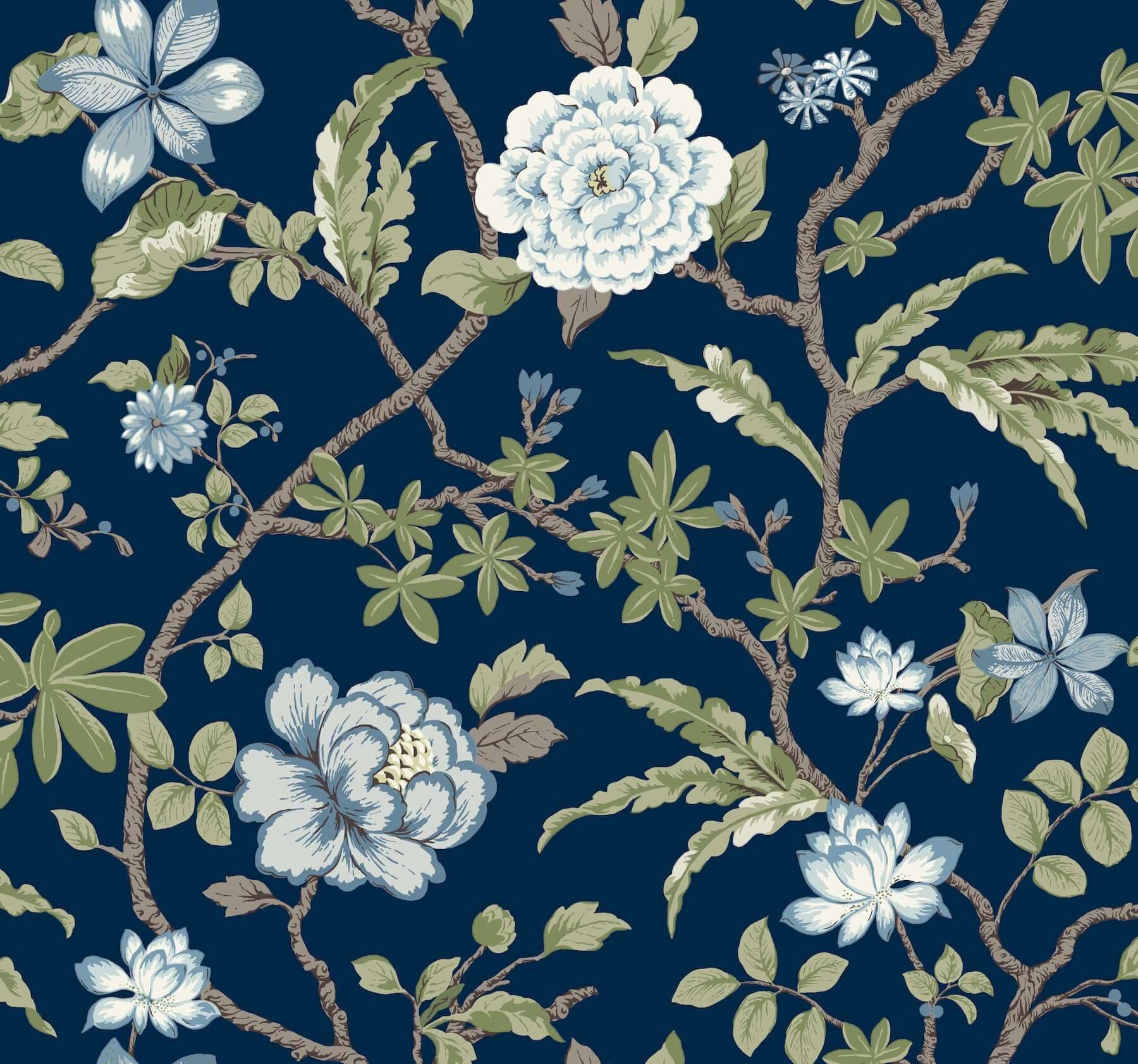 Courtyard Botanical Wallpaper- Navy