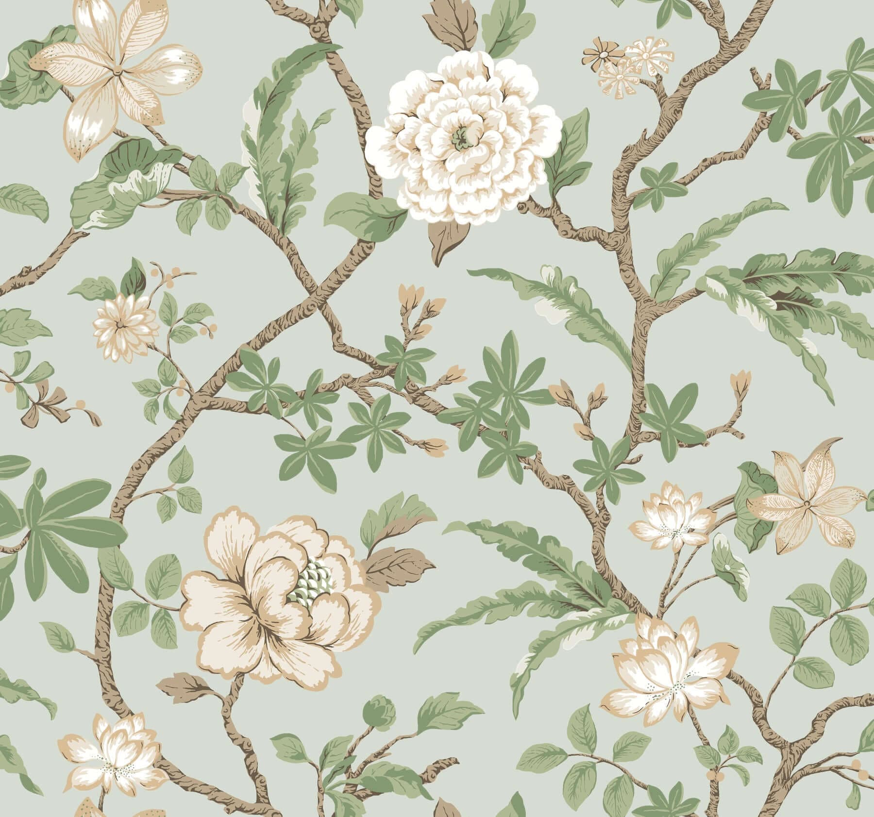 Courtyard Botanical Wallpaper- Pale Blue