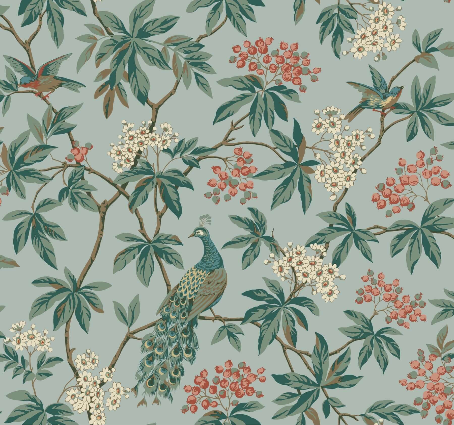 Peacock Estate Wallpaper- Blue
