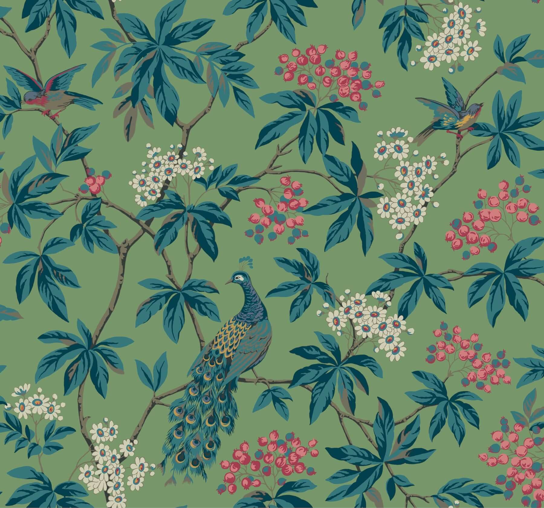 Peacock Estate Wallpaper- Green