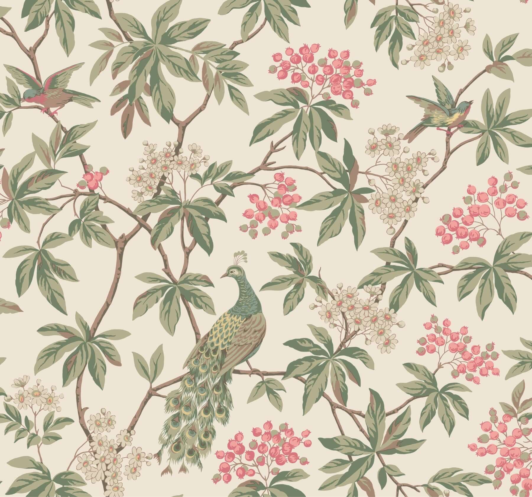 Peacock Estate Wallpaper- Cream
