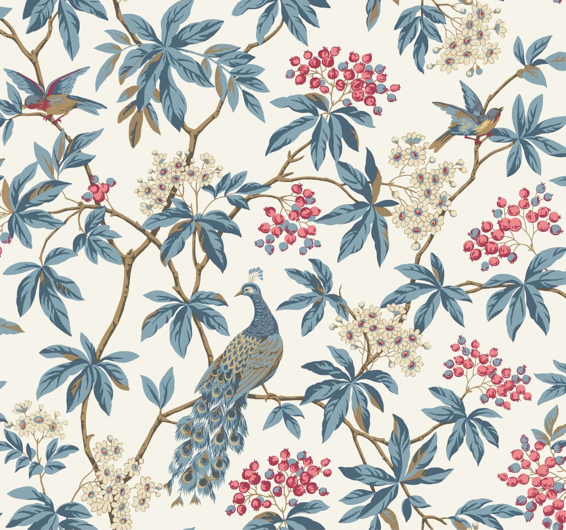 Peacock Estate Wallpaper- White