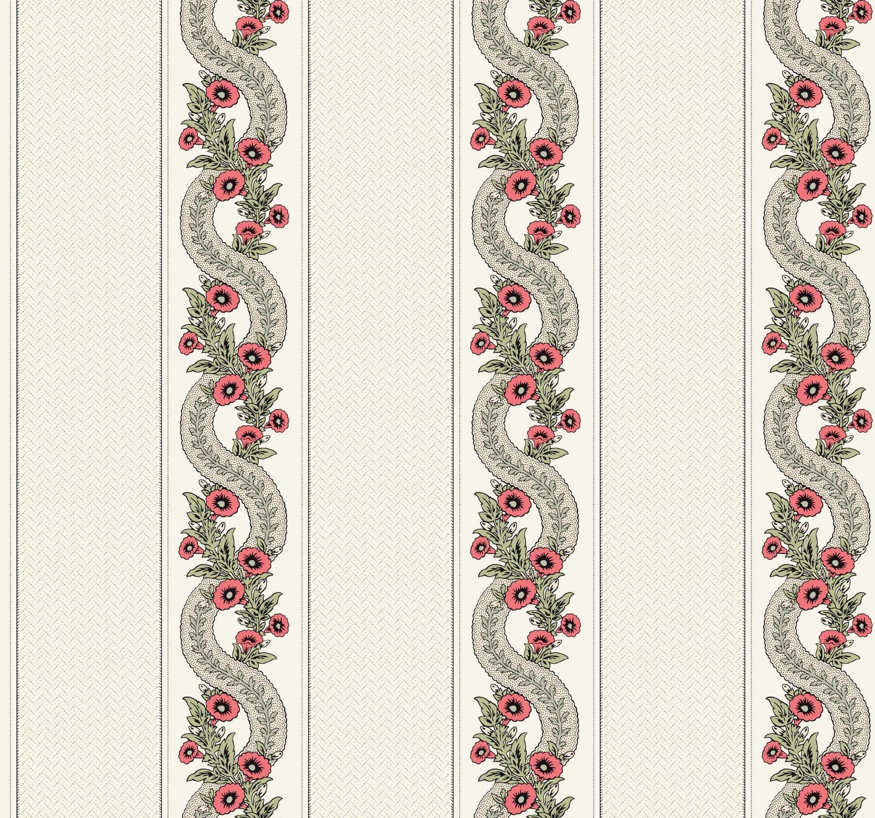 Abbey's Garland Wallpaper- Red & Green