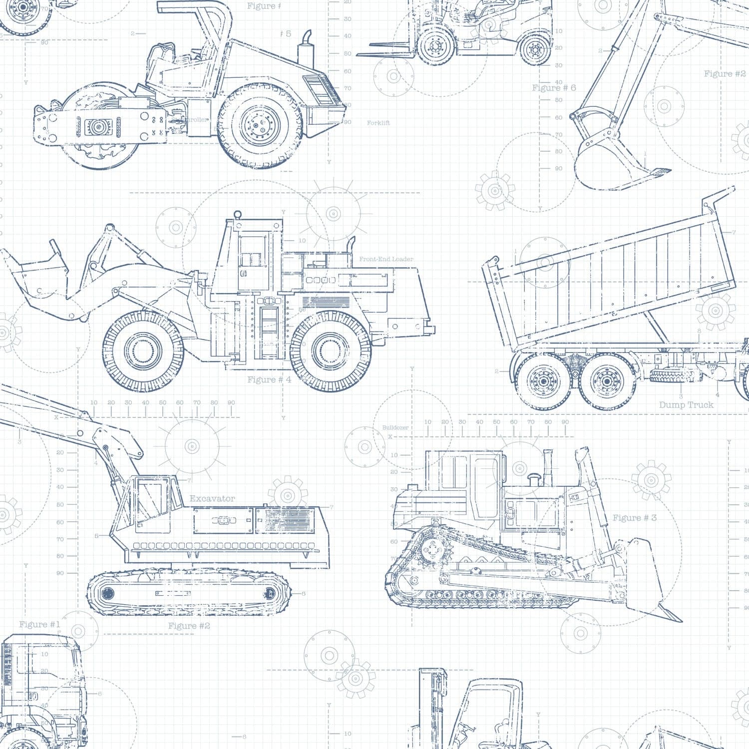Construction Blueprint Navy On White Wallpaper