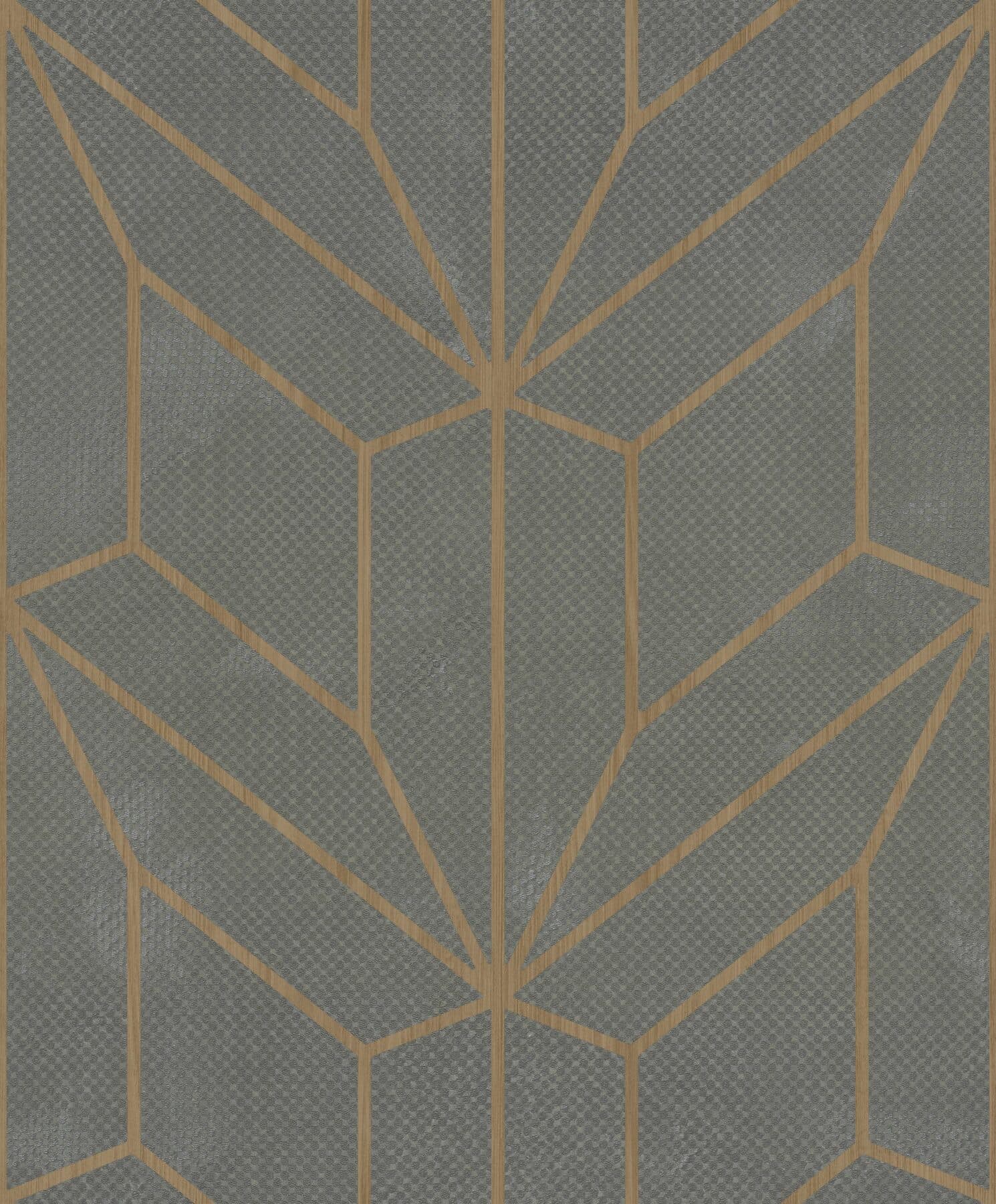 Hammered Diamond Inlay Grey/Wood Wallpaper