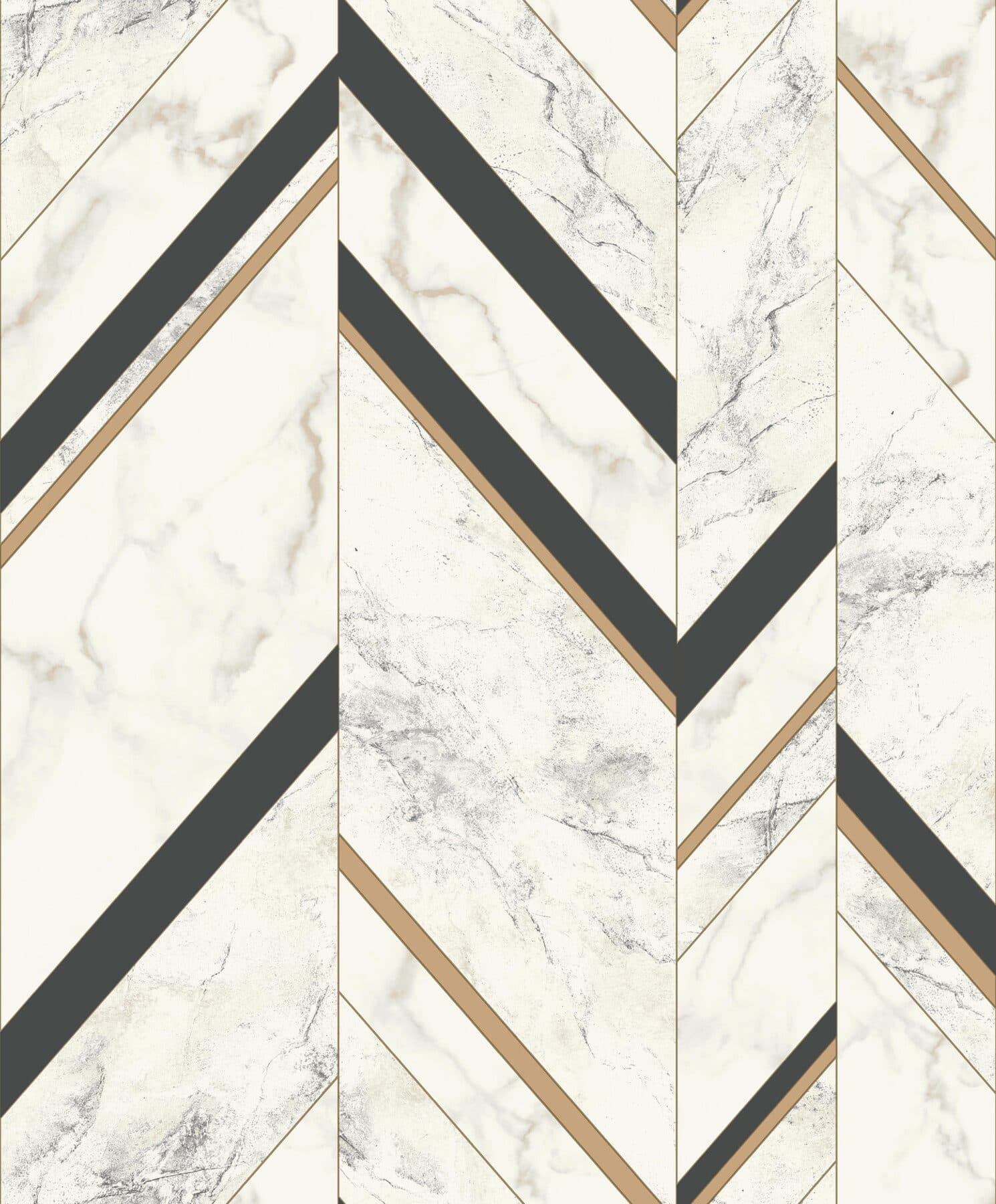 Marble Chevron Black/Gold Wallpaper