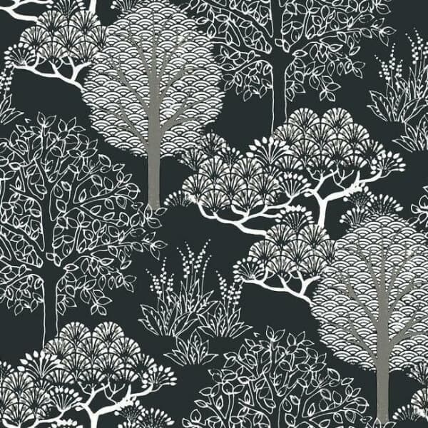 Kimono Trees Wallpaper- Black/Metallic