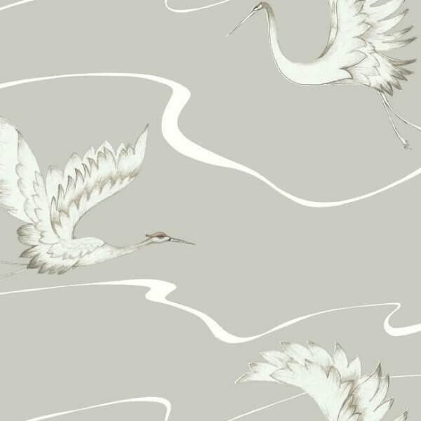 Soaring Cranes Wallpaper- Taupe