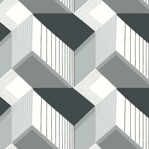 Graphic Geo Blocks Wallpaper- Black/White