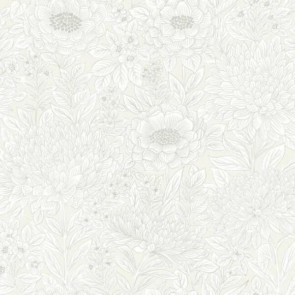 Wood Block Blooms Wallpaper- Cream/Glint