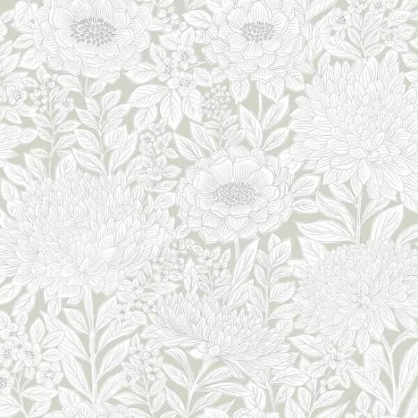 Wood Block Blooms Wallpaper- Taupe/Silver