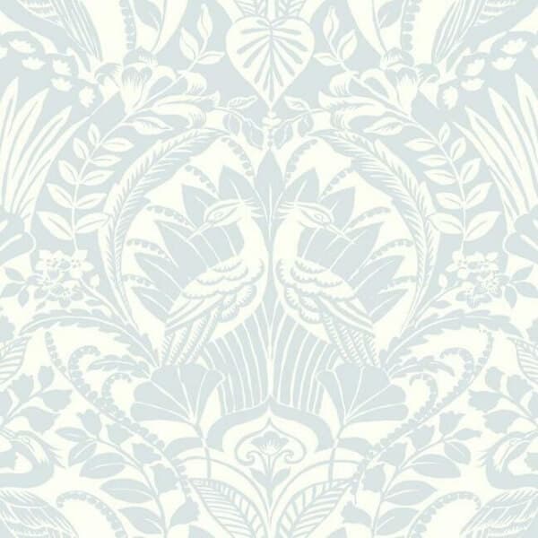 Egret Damask Wallpaper- Sky Blue