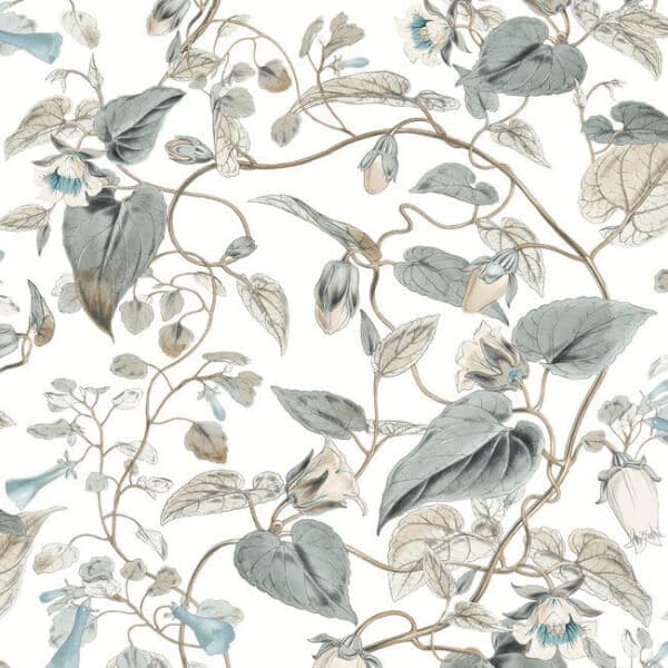 Moon Flower Wallpaper- White/Neutral/Blu