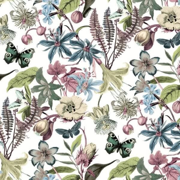 Butterfly House Wallpaper- White/Fuchsia