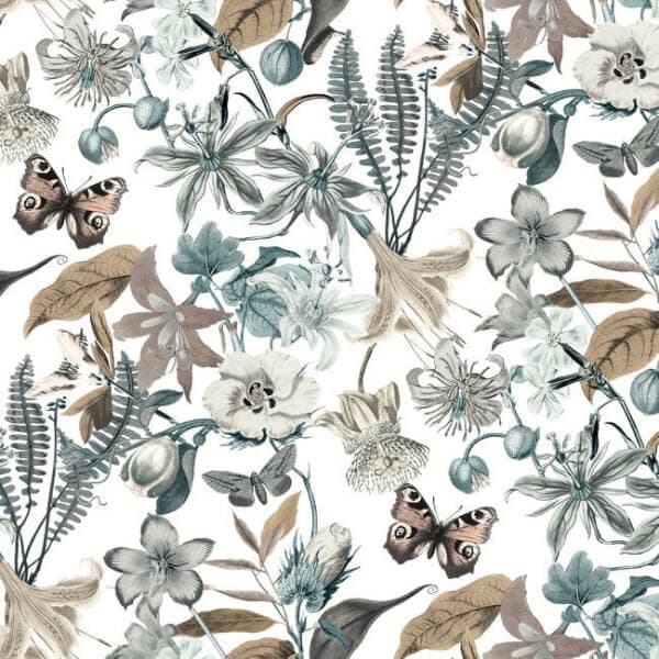 Butterfly House Wallpaper- White/Neutrals/Blu