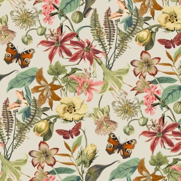 Butterfly House Wallpaper- Light Taupe/Coral